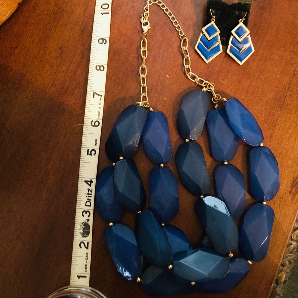 Blue and gold statement necklace and earrings
